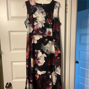 Calvin Klein Black and Multicolor Floral Midi Dress - size 12